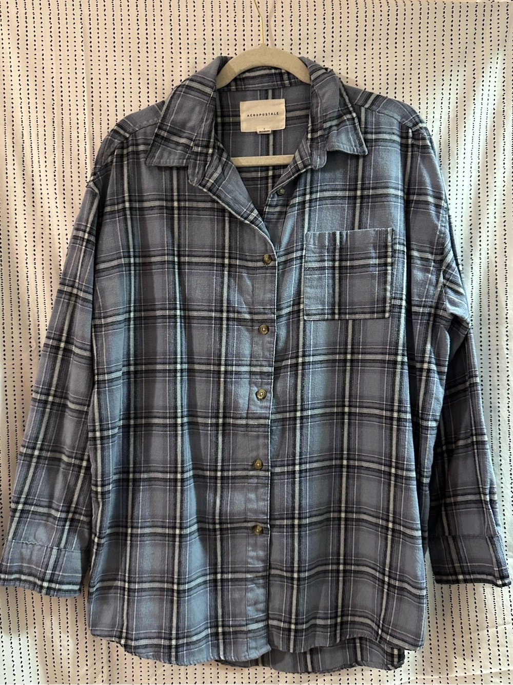 Aeropostale Gray and Blue Oversized Plaid Shirt